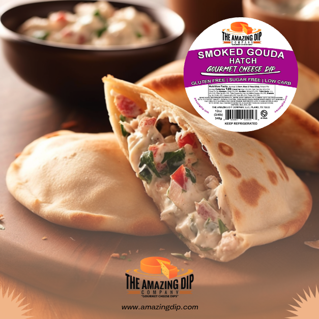 Cheese Dip-Stuffed Pita Pockets with Hatch Chile Pepper Smoked Gouda
